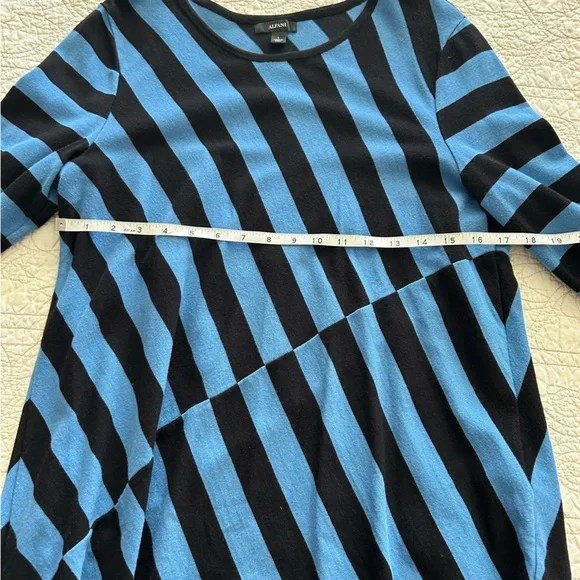 Women’s Tunic Alfani Blue Black Striped Top - Size L - Picture 3 of 14